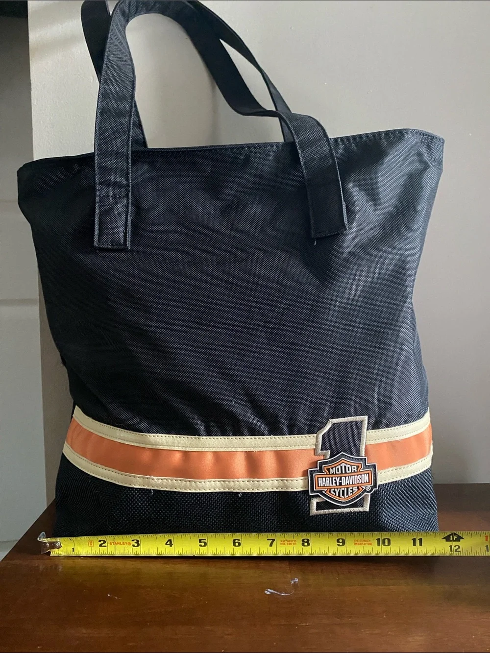 Harley-Davidson Black Tote with Orange and Cream Stripe and Logo Patch - Picture 2 of 11